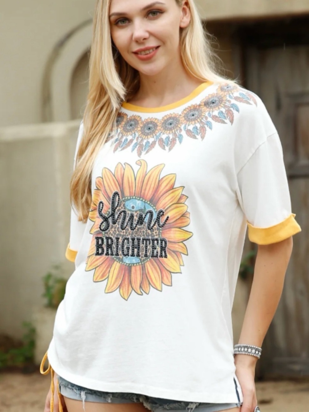 American Bling Shine Brighter Sunflower Graphic Tee XL 100% Cotton
